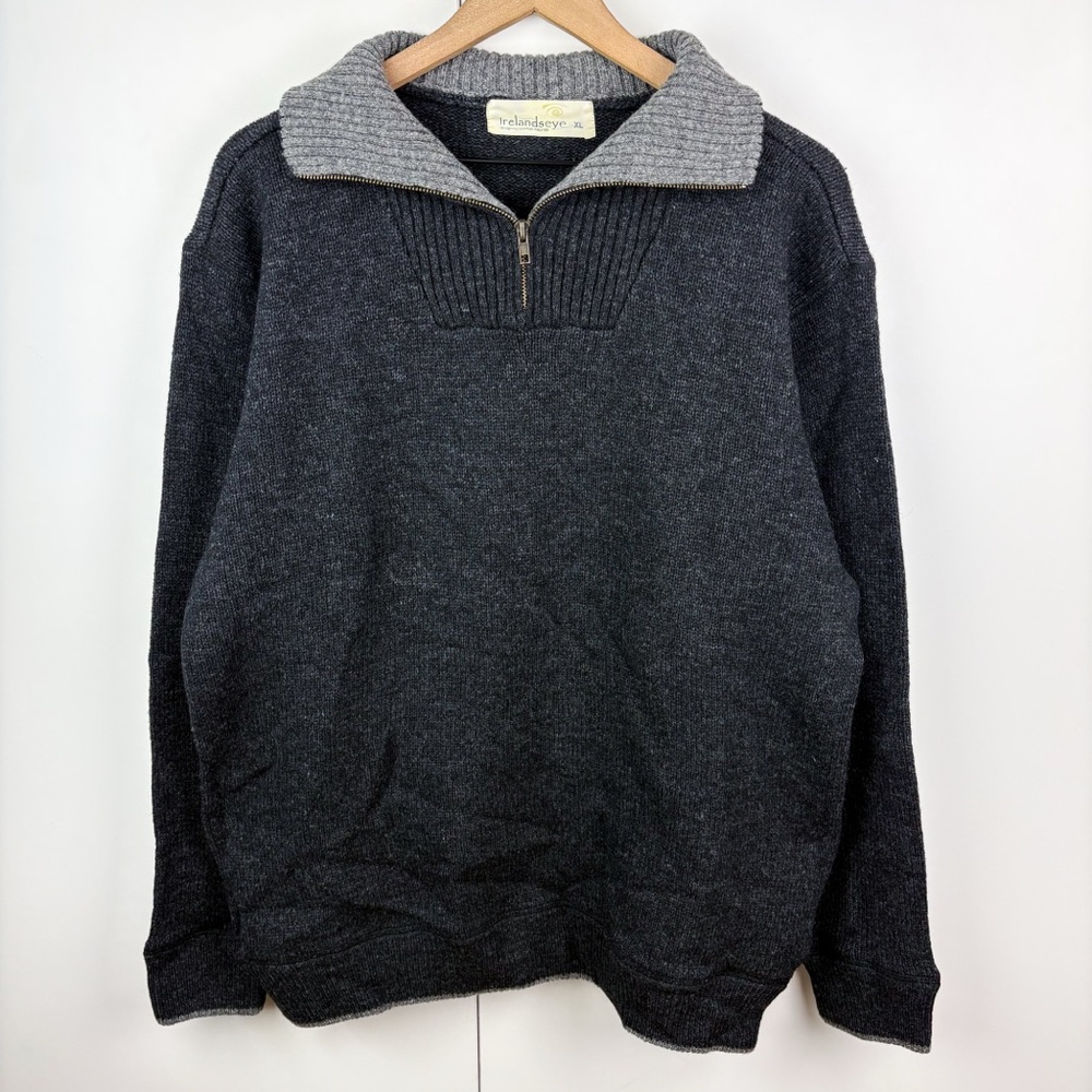 Irelands Eye 100% Lambswool Irish Wool 1/4 Quarter Zip Sweater Gray Grey XL Mens